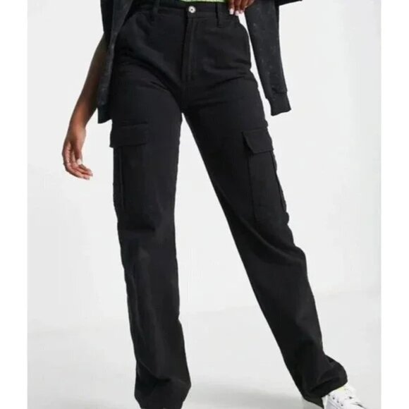 Stradivarius STR High Rise Cargo Pants Black Retro 90's Y2K ASOS - Picture 2 of 8